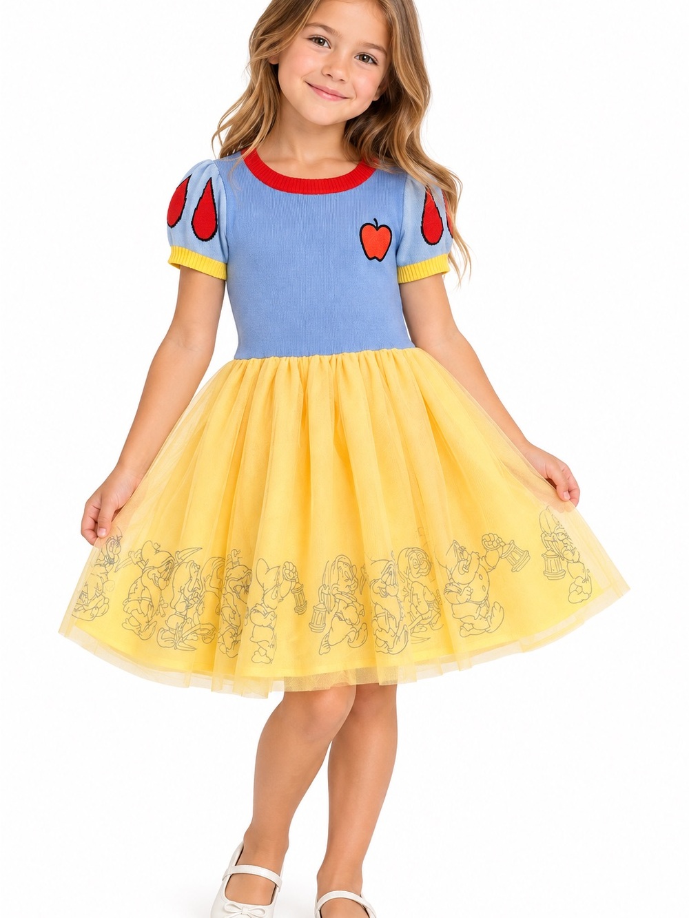 Disney Snow White Girls Princess Dress Yellow Tulle Skirt Size M